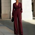 thumbnail image 1 of Jumpsuits for Women Summer Dressy V Neck High Waist Long Sleeve Romper with Pockets Casual Summer Beach Trendy Outfit, S, 1 of 7