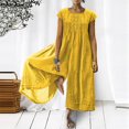 thumbnail image 1 of Jumpsuits for Women Summer Loose Wide Leg Jumpsuits Solid Color Plus Size Short Sleeve Rompers Overalls Yellow 4XL, 1 of 5