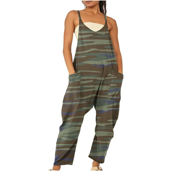 Jumpsuits for Women Summer Sleeveless Spaghetti Strap Baggy Solid Long Romper Dressy Casual Stretchy Loose Overalls with Pockets
