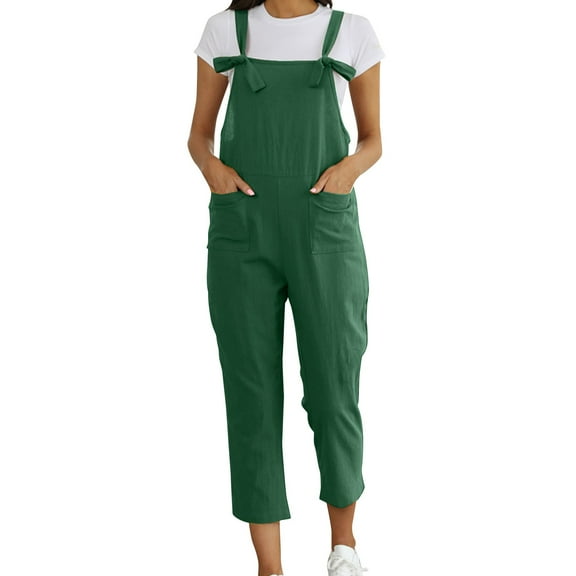 Jumpsuits for Women Summer Washed Linen Bib Jeans Overalls Casual Ripped Linen Rompers Rompers & Overalls