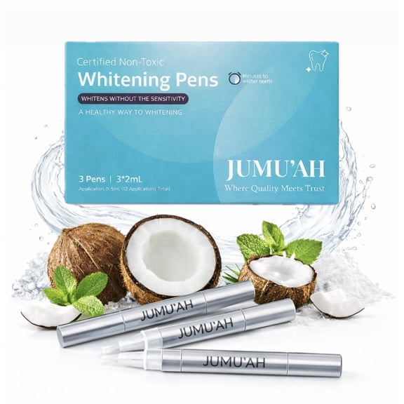 Jumuah Teeth Whitening Pen 3 Pack Professional Whitening Gel, Enamel Safe, No Sensitivity, Removes Coffee, Wine & Smoking Stains, Non-Toxic Vegan Oral Care