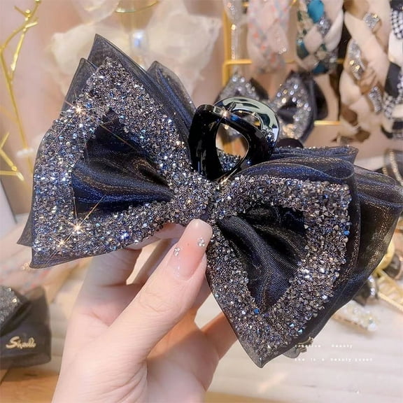Jumwrit Large Bow Hair Clip Rhinestone Hair Barrette Strong Hold Bowknot Hair Clip Mesh Hair Bow Fashion Hair Accessories for Women Girls