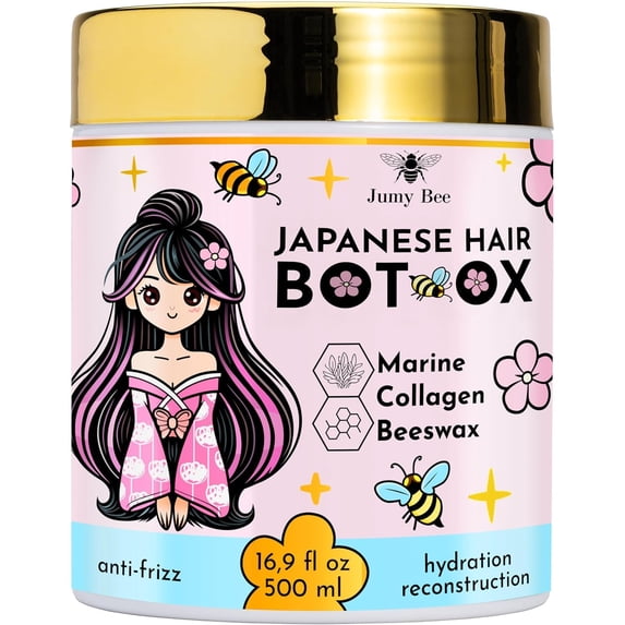 Jumybee Japanese B-Tox Hair Mask for Damaged Hair, Collagen & Keratin Treatment with Beeswax and Seaweed, Anti-Frizz Protein Repair Mask, Formaldehyde Free, 16.9 oz