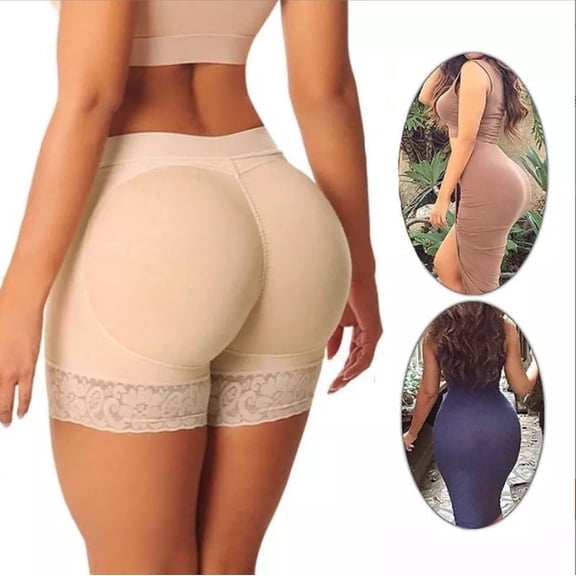 JunMu 2Packs Womens Seamless Butt Lifter Padded Lace Panties Enhancer Underwear (Black Beige)