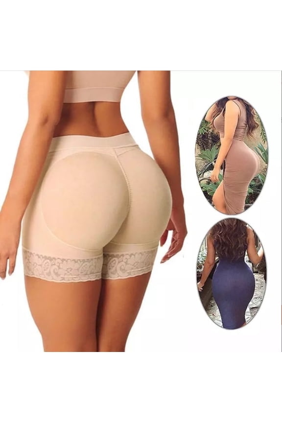 2Packs Womens Seamless Butt Lifter Padded Lace Panties Enhancer Underwear (Black+Beige)