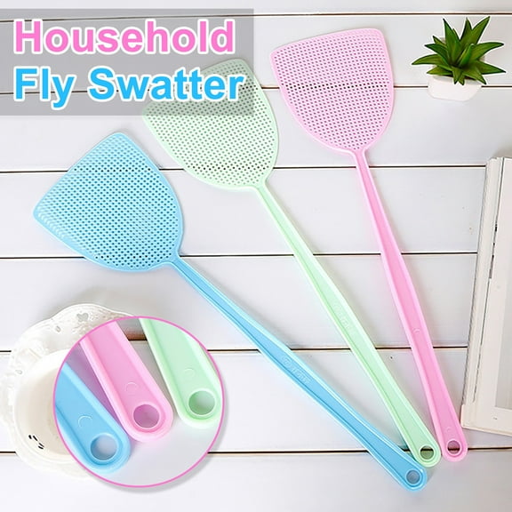JunYeShi 3 Pack Fly Swatter Manual Swat Pest Control Plastic with 17.5” Long Handle, Assorted Sweet Colors
