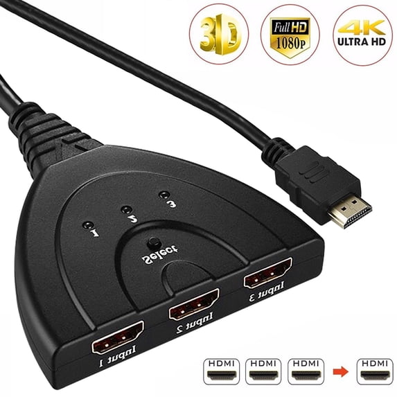 JunYeShi 3-Port HDMI Splitter 1080P/4K HD TV Adapter Cable,3 IN 1 Out,Efficient and Reliable