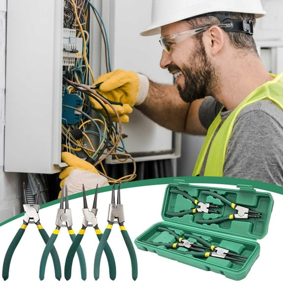 JunYeShi Clearance Under $2.00 7-inch 4PCS Circlip Pliers Set Dualed-purpose Elbow Spring Pliers Manual Auto Repair Set Inner Bend Outer Card Retaining Ring Pliers