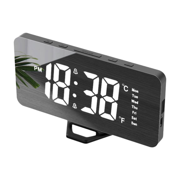 JunYeShi Digital Alarm Clock, LED Display, Electronic Stereo Clock, Snooze Function, 12/24H Time, Temperature Display, Plug-In Version, Modern Desk Clock, Compact