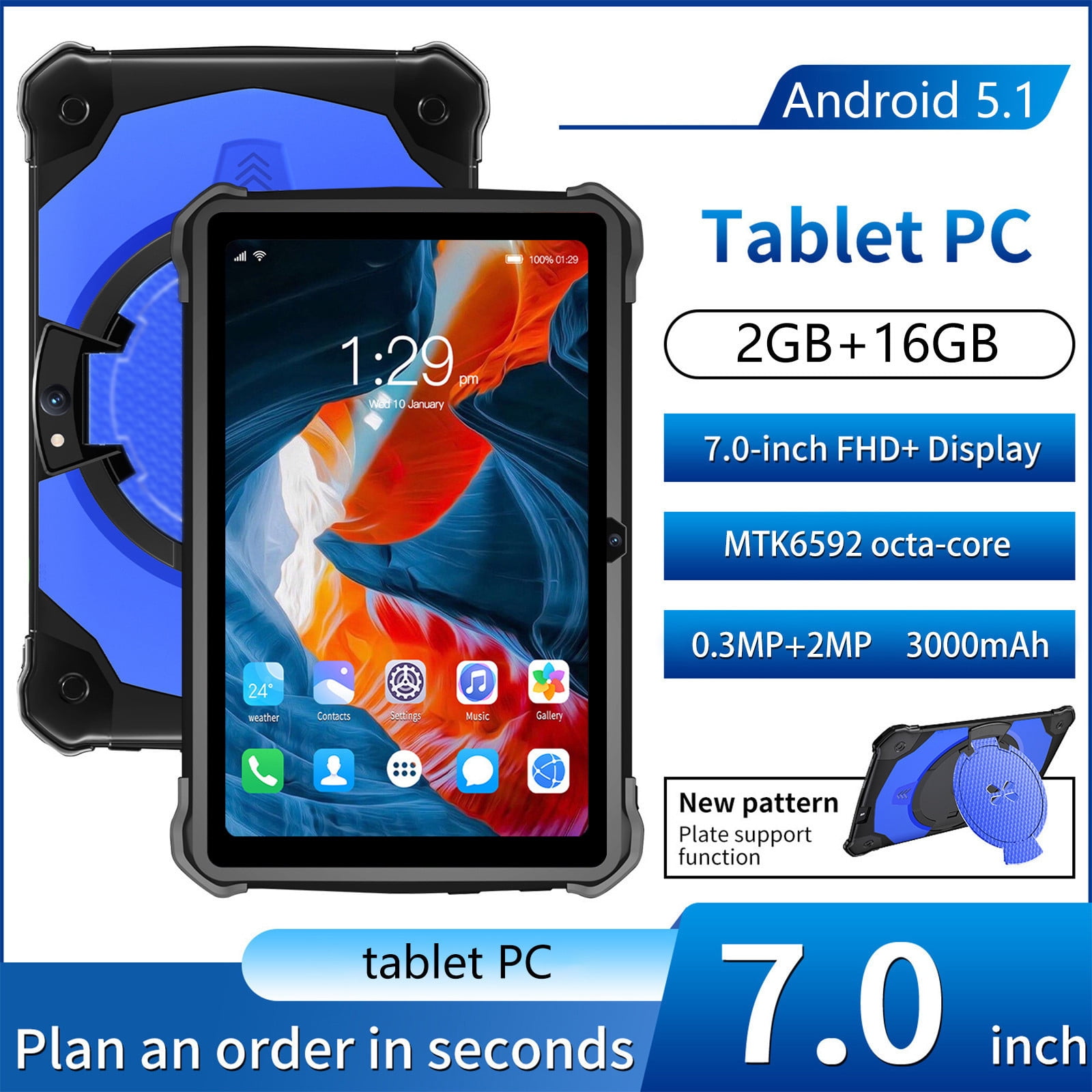 JunYeShi HD 7-Inch android Tablet IPS High Definition Screen,WiFi,Bluetooth,Voice Call,Kids-Friendly,Learning and Gaming