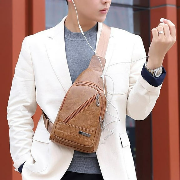 JunYeShi Soft Leather Chest Bag,Men's Waterproof Sling Bag-Casual Business Crossbody Purse,Shoulder Bag,Leather Satchel,Stylish One-Shoulder Bag