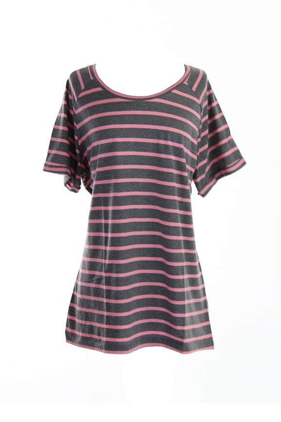 Grey Pink Short-Sleeve Striped Tee 0X