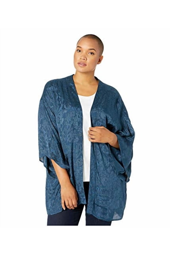 Women's Plus Size Saliraz Three Quarter Sleeve Kimono, Blue Wing Teal, 2X