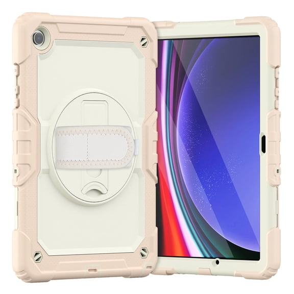 Junayo Case for Samsung Galaxy Tab A9 Plus 11 inch 2023 Heavy Duty Shockproof Protective Case with Screen Protector Stand and Hand Strap Shoulder Strap Beige Series
