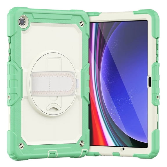 Junayo Case for Samsung Galaxy Tab A9 Plus 11 inch 2023 Heavy Duty Shockproof Protective Case with Screen Protector Stand and Hand Strap Shoulder Strap Beige Series