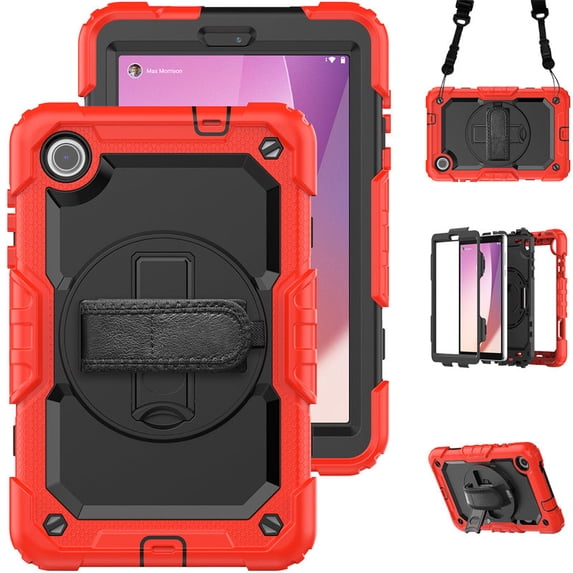 Junayo for Lenovo Tab M8 HD 4th Gen 2023 (TB-300XU TB-300FU) 8 inch Heavy Duty Shockproof Protective Case with Screen Protector Stand and Hand Strap Shoulder Strap