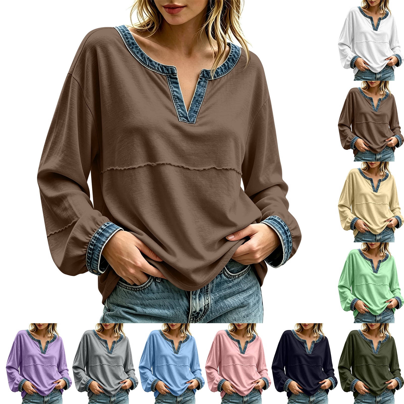 Junboys Casual Tops for Women – Long Sleeve Everyday Blouse, Basic Fall ...