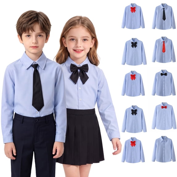 Junboys Children's Long Sleeve School Uniform Shirt - Casual Dress Top for Everyday, Great Back to School Clothes for Kids, Classic Button-Free Shirt for Comfort,Gray 120