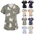 thumbnail image 1 of Junboys Scrubs for Women Short Sleeve - V-Neck Cute Animal Print Top, Womens Scrub Tops with Pockets, Cozy Fit Scrubs for Nurses, Breathable,Beige L, 1 of 7