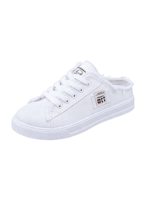 Unisex Athletic Flat Mule Sneakers - Backless Breathable Tennis Shoes for Indoor Outdoor Daily Wear,White 36