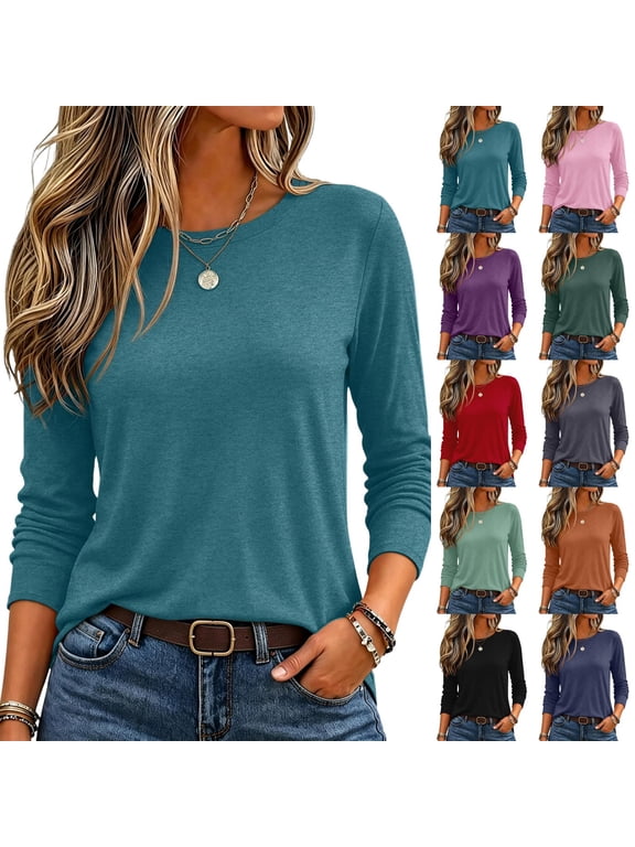 Women's Long Sleeve Shirt Basic - Milk Silk Round Neck Base Layer, Loose Casual Plus Size Top for Women, Winter Essentials with Soft Stretch