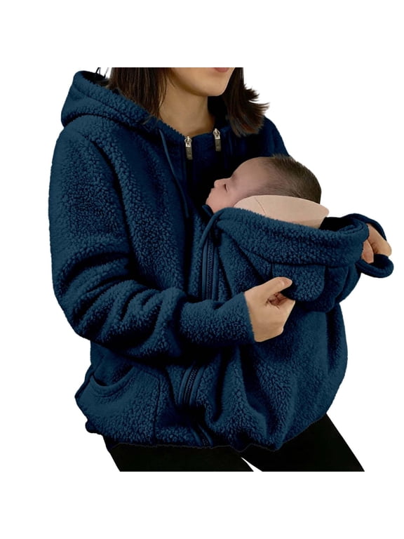 Women's Warm Maternity Zip Up Jacket - Fleece Lined Baby Wearing Coat with Full Zipper, Ideal Fall Outfits and Zip Up Jackets for Women