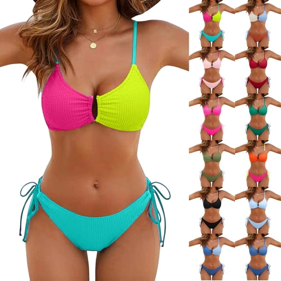 Junboys Women's Two Piece Swimsuit Bikini Set — Color Block Fitted Top and Hipster Bottoms, Swim Suits for Women 2026, Bathing Suit Sexy and Sporty for Beach Party,Saffron XL