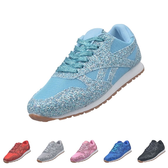 Junboys Women's Wide Width Sparkly Walking Shoes - Rhinestone Athletic Casual Sneakers for Plus Size