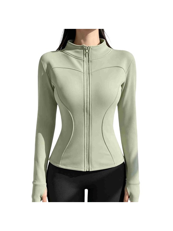 Women's Zip Up Running Jacket - Fleece Lined Fitted Activewear with Thumb Holes and Zippered Pockets, Perfect Fall Outfits and Zip Up Jackets