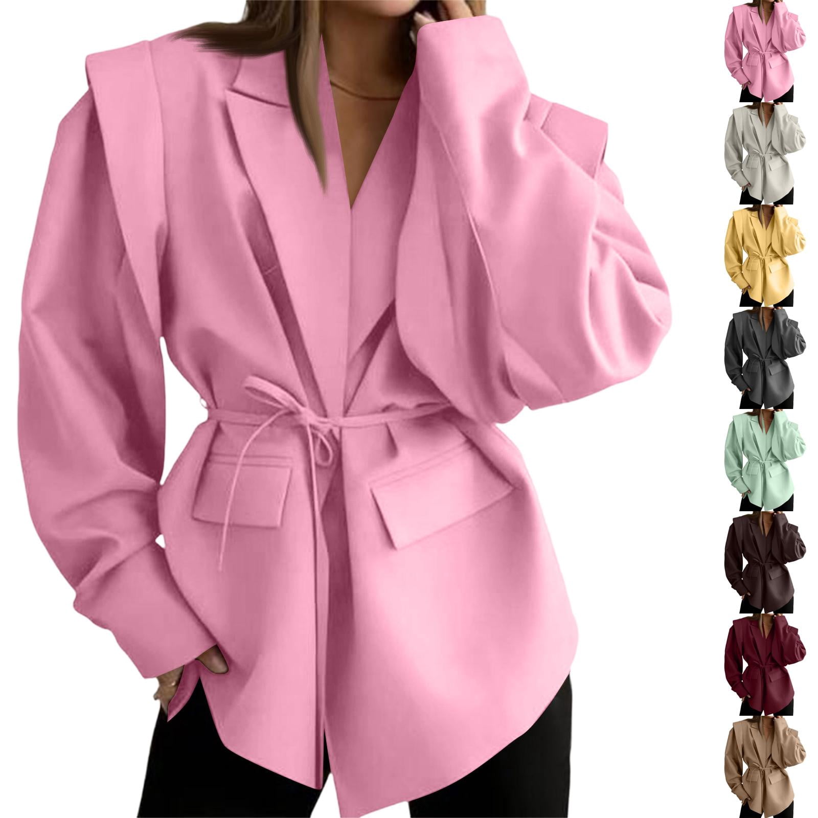 Junboys Womens Fall Jackets V Neck Loose Fit Tie Waist Jacket ...
