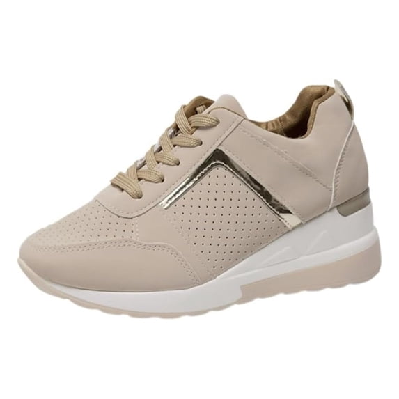 Junboys Womens Fashion Platform Casual Sneakers - Wedge Lace-Up Tennis Shoes for Comfort Daily Style,Beige 36