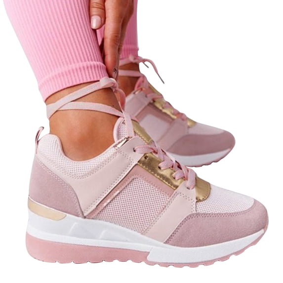 Junboys Womens Fashion Platform Casual Sneakers - Wedge Lace-Up Tennis Shoes for Comfort Daily Style,Pink 36