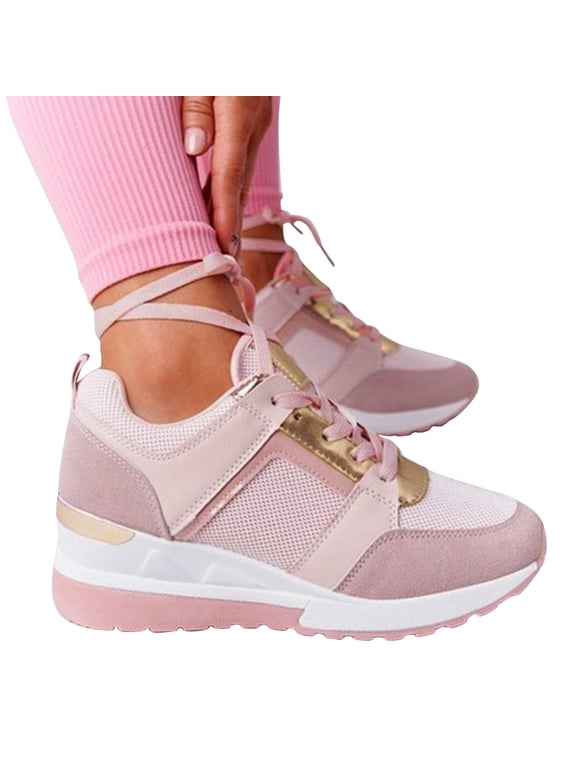 Womens Fashion Platform Casual Sneakers - Wedge Lace-Up Tennis Shoes for Comfort Daily Style,Pink 40