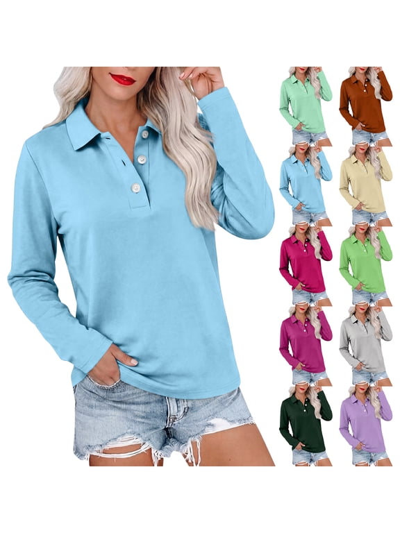 Womens Long Sleeve Blouses – Button Down Solid Lapel Shirt, Casual Fall Clothing for Daily Wear