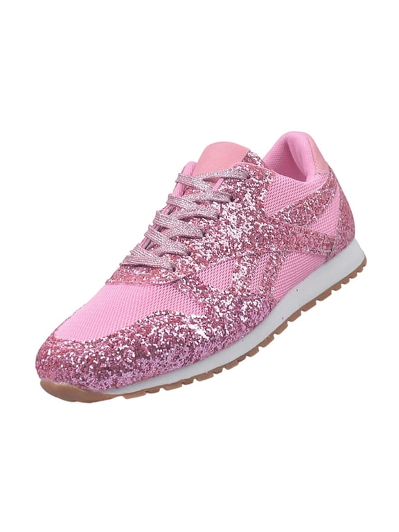 Womens Plus Size Rhinestone Lace-Up Shoes - Fashion Casual Bedazzled Tennis Sneakers for Daily Comfort,Pink 40