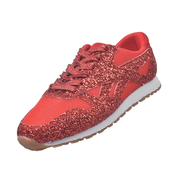 Junboys Womens Plus Size Rhinestone Lace-Up Shoes - Fashion Casual Bedazzled Tennis Sneakers for Daily Comfort,Red 41