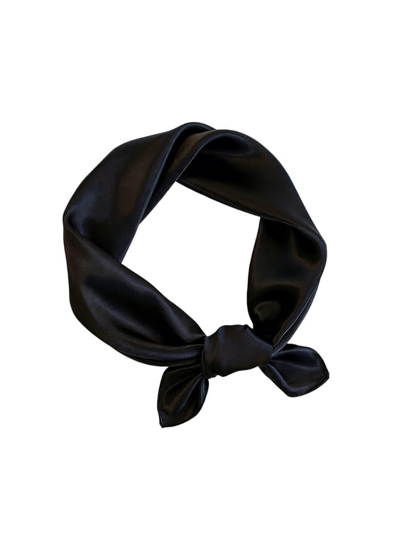 Womens Small Square Silk Scarf - Versatile Neck Head Hair Tie, Silk Head Scarf for Women & Purse Scarf, Great for Everyday Accessory,Black