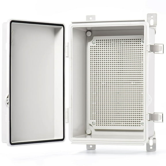 Junction Box IP67 Waterproof Plastic Electrical Enclosure Outdoor Weatherproof Project Electric Box with Mounting Plate, Wall Brackets, Hinged Grey Cover 11.2"x7.7"x5.1"