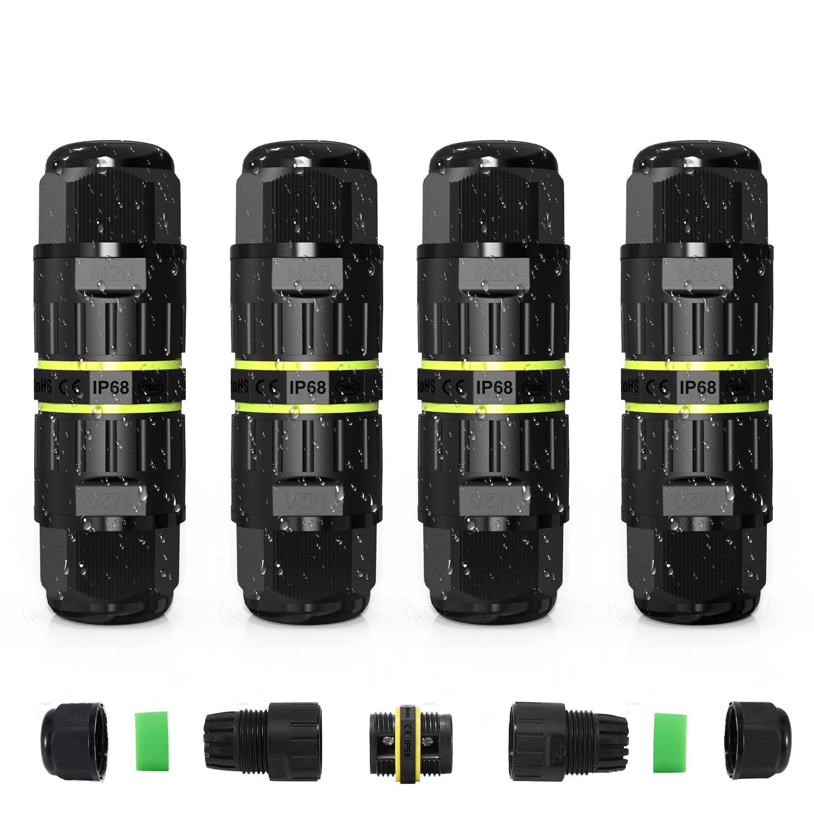 Junction Box Outdoor Waterproof IP68, (4 Pcs) 2 Way Outdoor Electrical