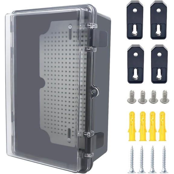 Junction box with hinged black transparent cover, 67 waterproof project box, with mounting plate electrical box housing, with wall bracket 10.26.34.3 inches (260160110 millimeters)