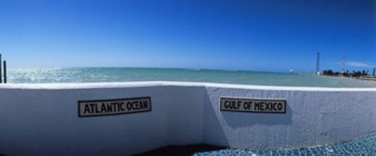 Junction of Atlantic Ocean and Gulf of Mexico Key West Monroe County Florida USA Canvas Art - Panoramic Images (30 x 13)