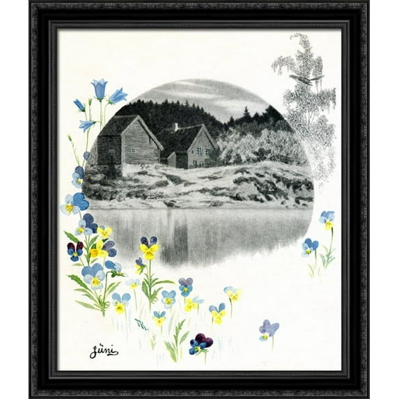 June 28x32 Large Black Ornate Wood Framed Canvas Art by Theodor Severin Kittelsen