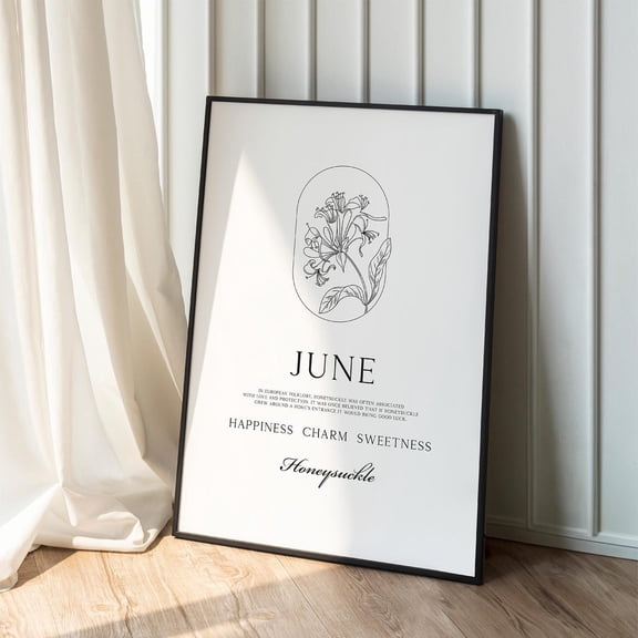 June Birth Flower Print, Honeysuckle Line Art Print Home Decor #809, Unframed Poster Size 12x18