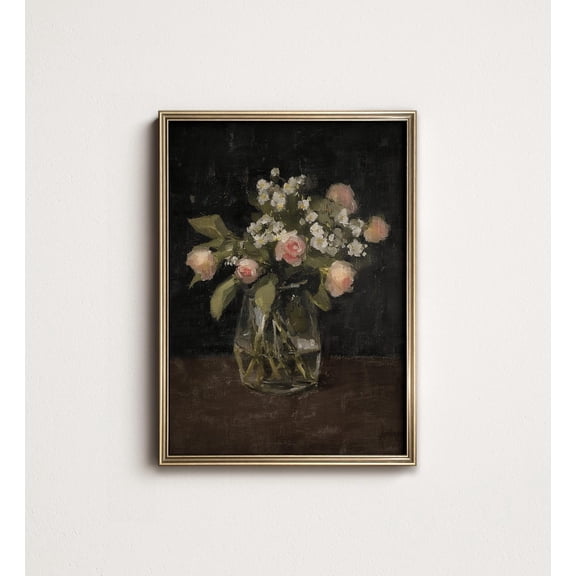 June Birth Flower Print Roses Honeysuckle Still Life Style 1339