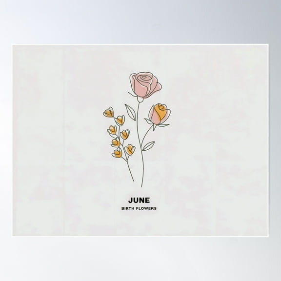 June Birth Flowers Poster Wall Art, Modern Wall Decor For Living Room Bedroom, 12x18 UNFRAMED