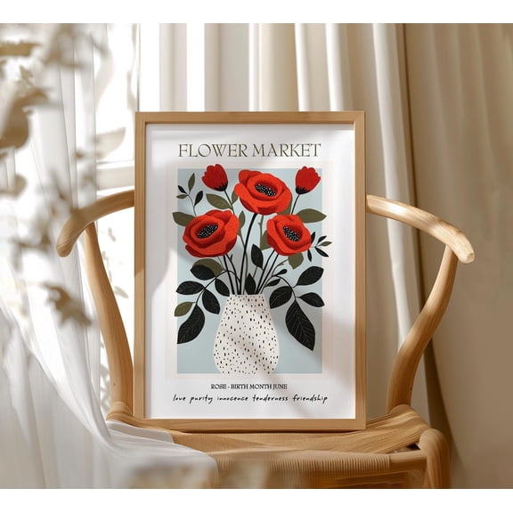 June Birth Month Print, Rose Botanical Wall Art, Unframed Paper Poster 8x10in