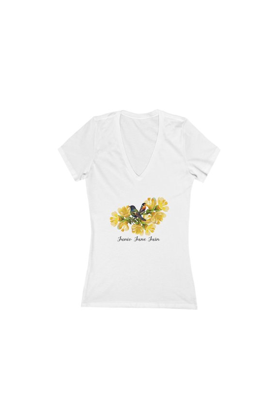 June Birthday Flower Honeysuckle - W Jersey Short Sleeve Deep V-Neck Tee