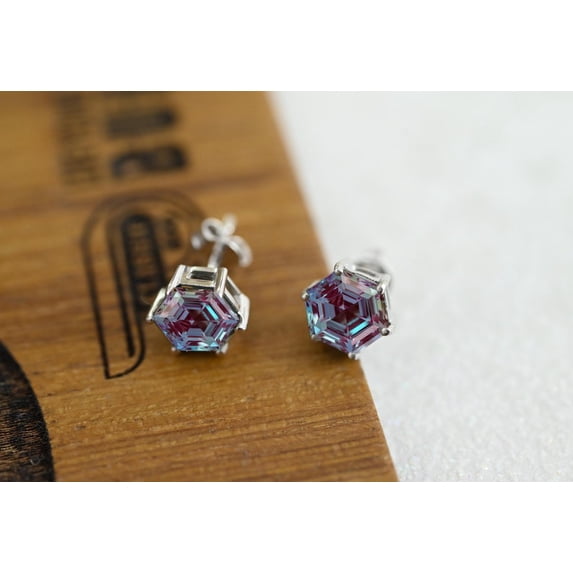 June Birthstone Earrings- Alexandrite Color- Sterling Silver- Birthday Gift- Stud Earrings- Christmas Gift- Gift for her