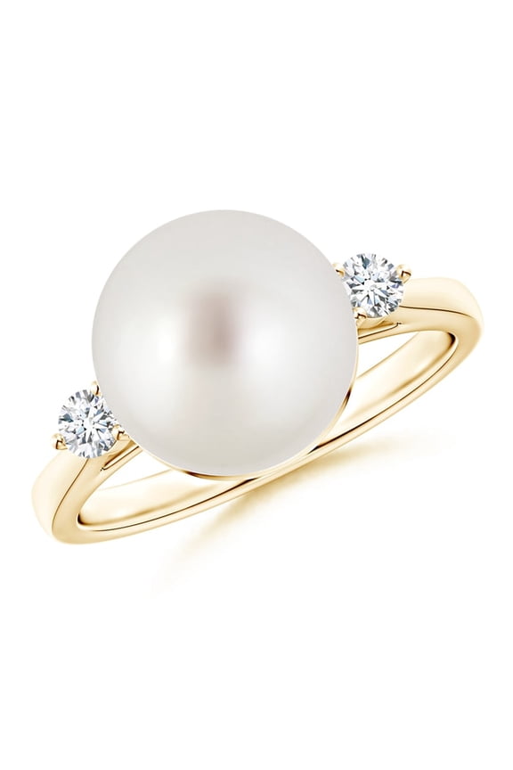June Birthstone - Round South Sea Cultured Pearl Solitaire Engagement Ring for Women with Tiny Diamonds in 14K Yellow Gold (10mm South Sea Cultured Pearl)