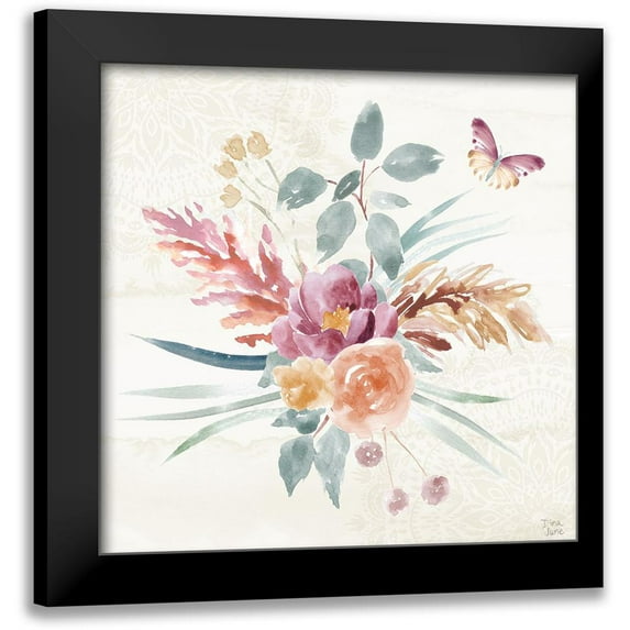 June, Dina 12x12 Black Modern Framed Museum Art Print Titled - Boho Garden III